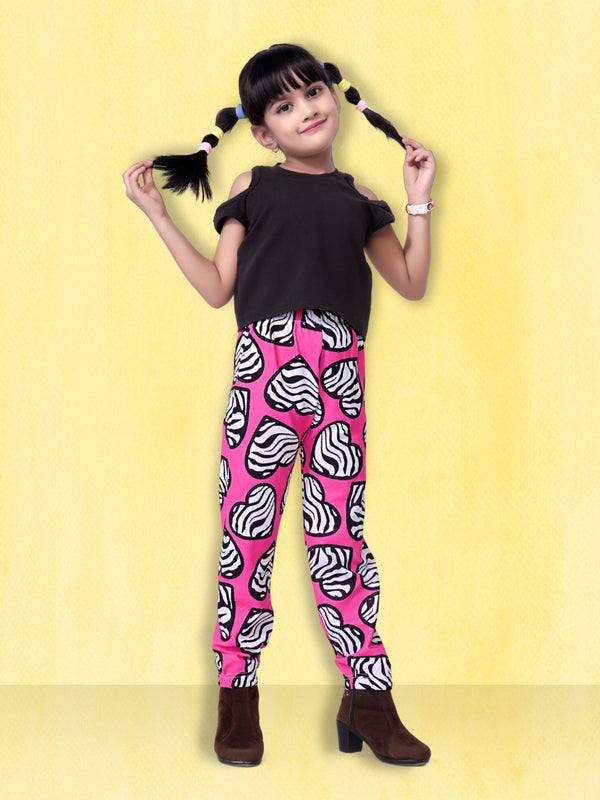 Girls Cotton Blend Top & Printed Pant Set