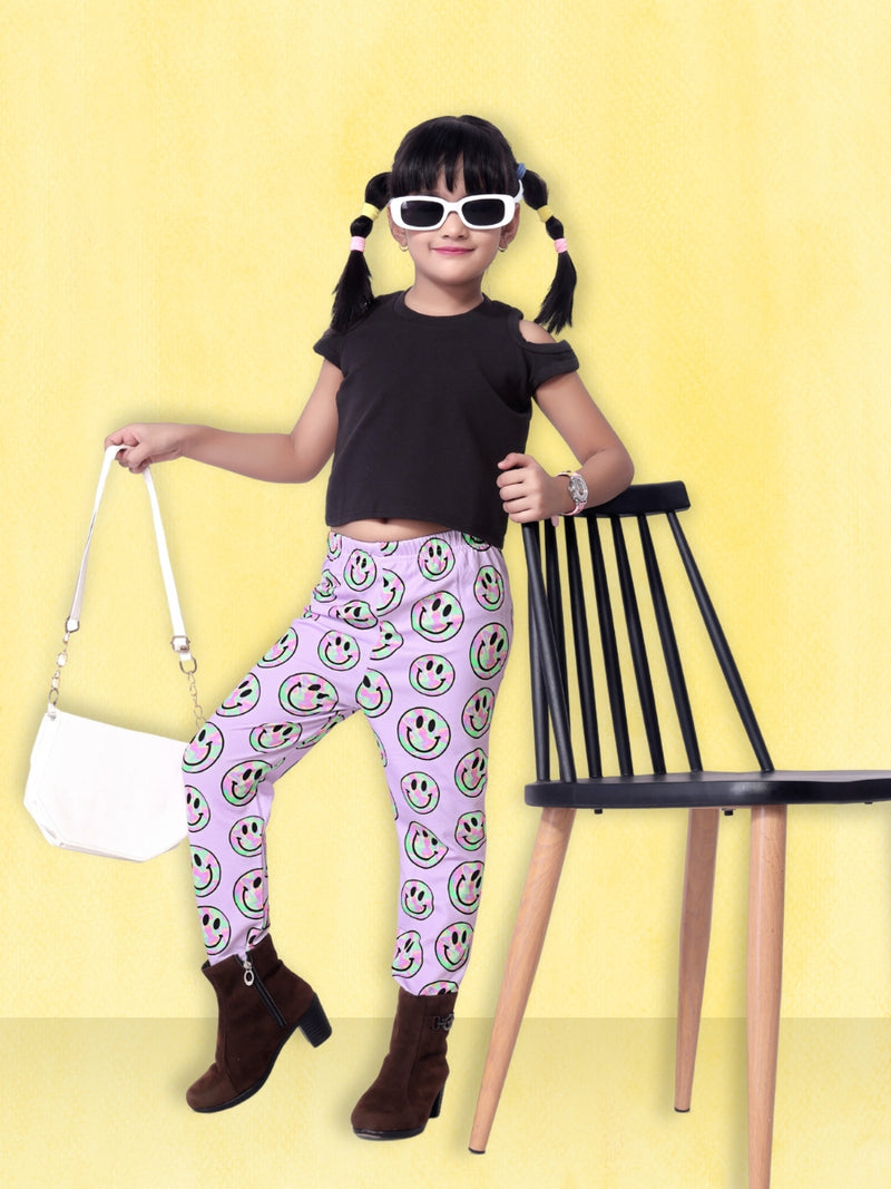 Girls Cotton Blend Top & Printed Pant Set