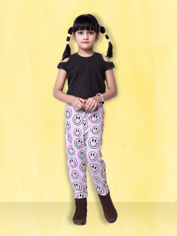 Girls Cotton Blend Top & Printed Pant Set