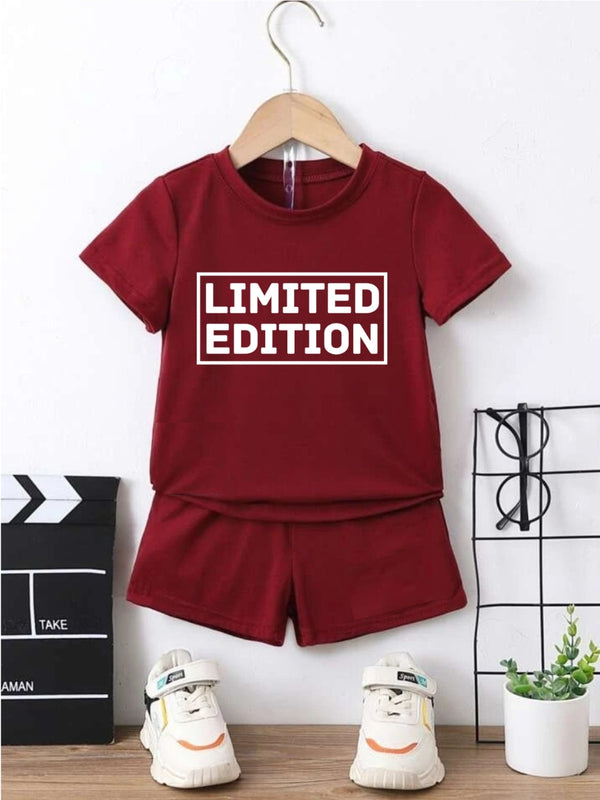 Maroon Limited Edition Printed Clothing Set For Boys