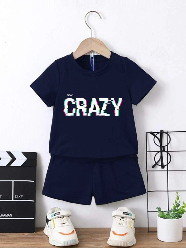 Navy Blue Crazy Printed Clothing Set For Boys