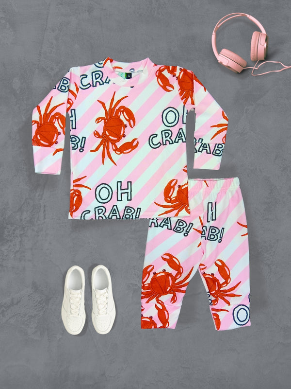 Oh Crab Printed Cotton Blend Casual wear Comfortable Full Sleeve Co-ord Set for boys