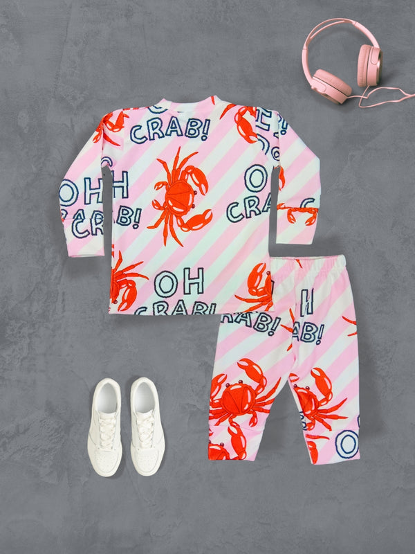 Oh Crab Printed Cotton Blend Casual wear Comfortable Full Sleeve Co-ord Set for boys