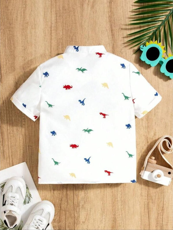 Dinosaur White Printed Shirts For Boys