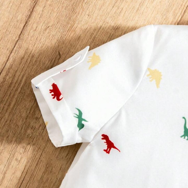 Dinosaur White Printed Shirts For Boys