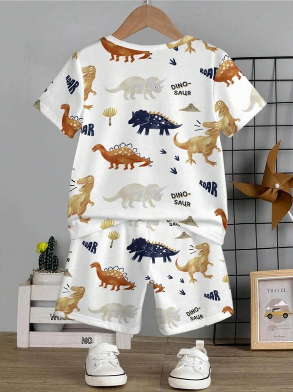 Dinosaur White Printed Clothing Co-ord Set For Boys