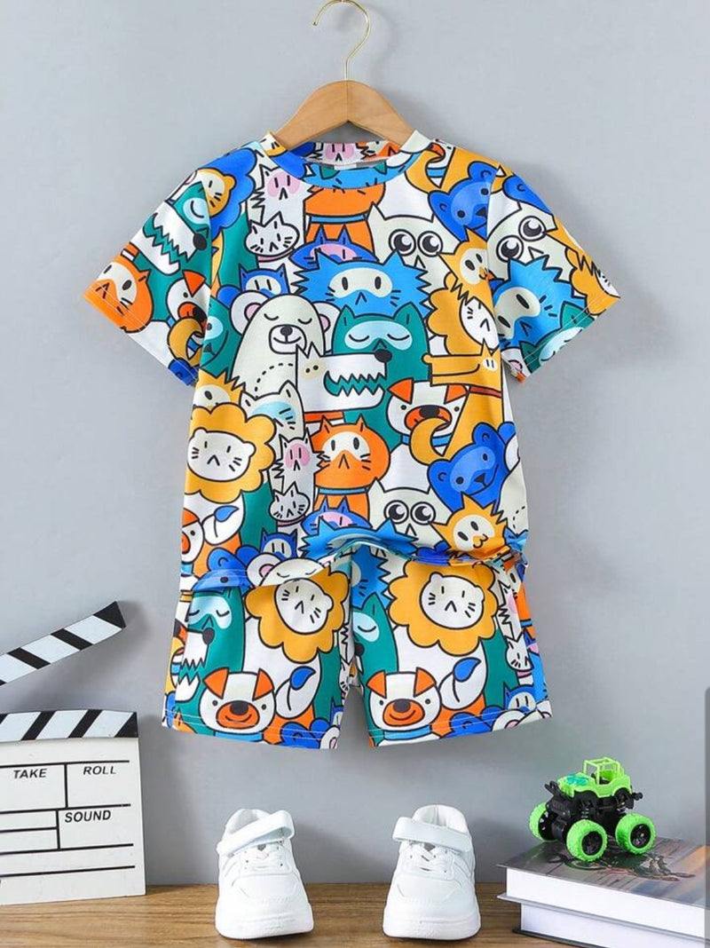 Animal Multicolor Printed Clothing Co-ord Set For Boys