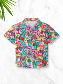 Pink Dino Printed Shirts For Boys