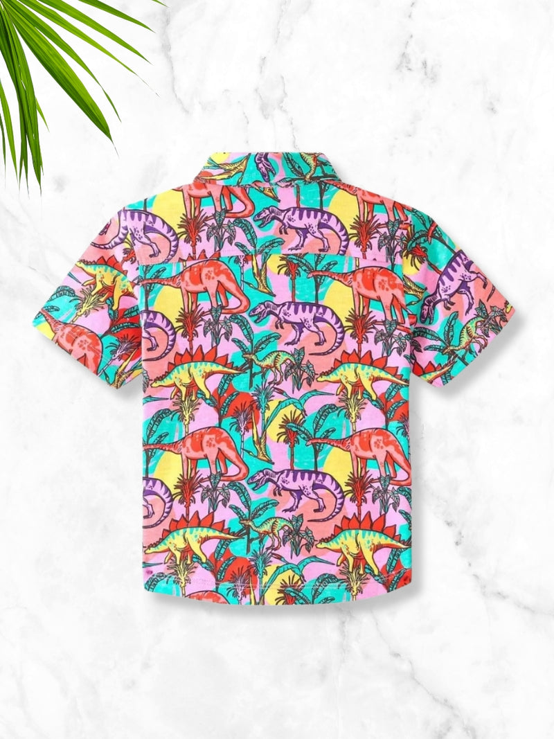 Pink Dino Printed Shirts For Boys