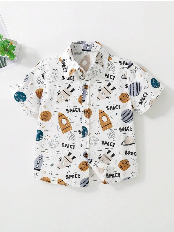 Space White Printed Shirts For Boys