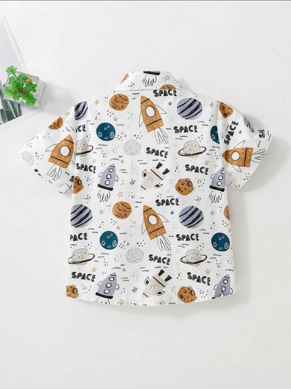 Space White Printed Shirts For Boys