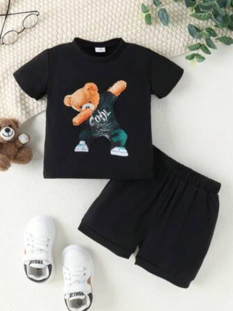 Black Panda Printed Clothing Set For Boys