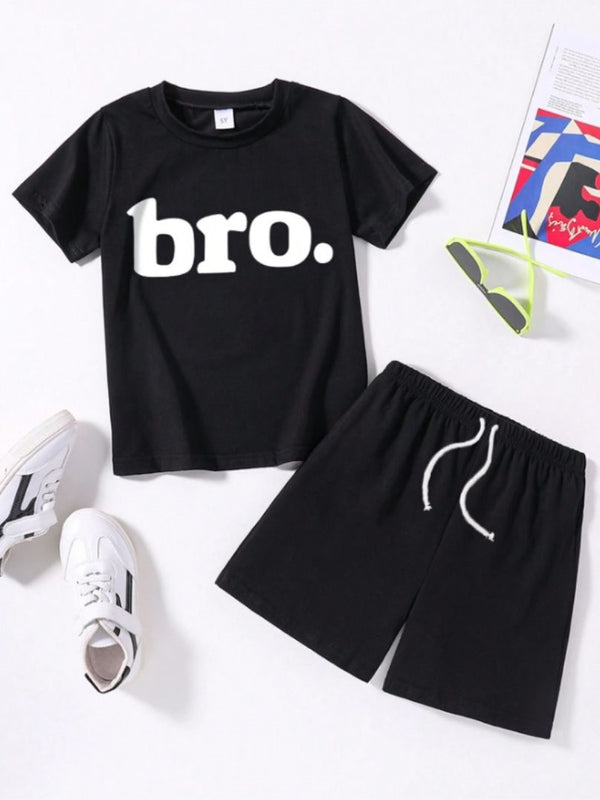 Black Bro Printed Clothing Set For Boys