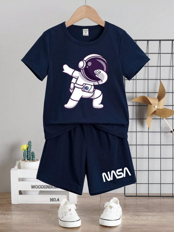 Blue Nasa Printed Clothing Set For Boys