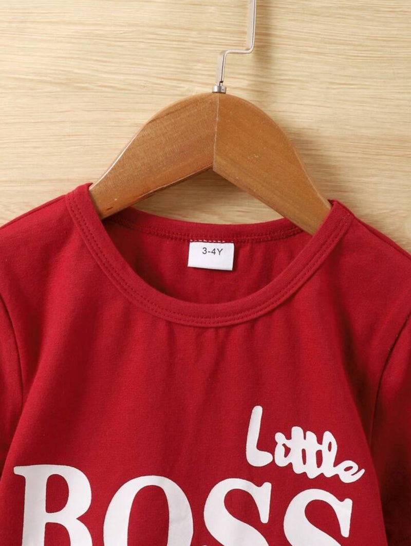 Red Little Boss Printed Clothing Set For Boys