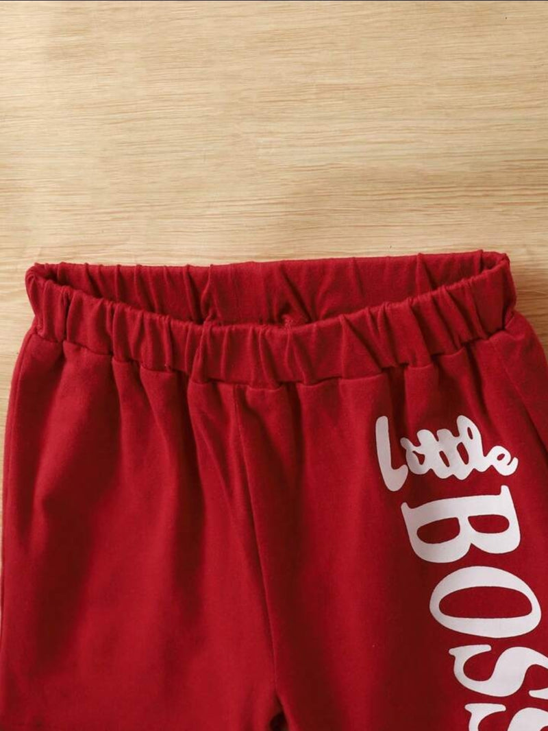 Red Little Boss Printed Clothing Set For Boys