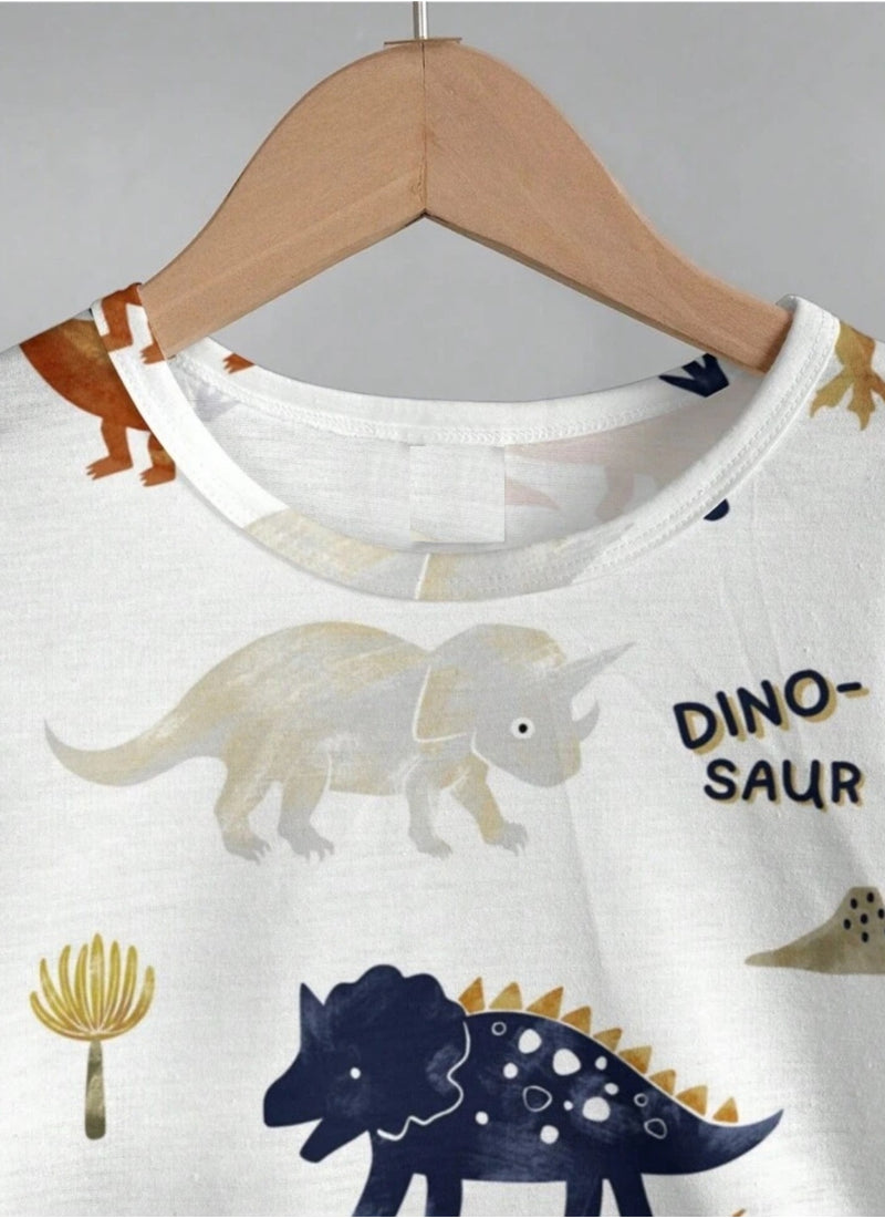 Dinosaur White Printed Clothing Co-ord Set For Boys